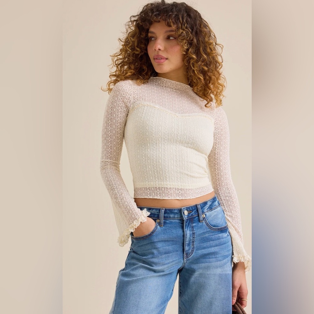 Altar’d State Lace Mock Neck Top in Cream